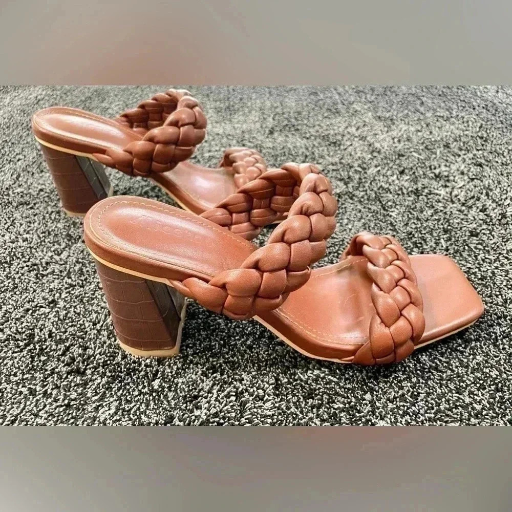 Mieekoo Women’s Braided Sandals w/ Block Heels Mules Open Toe SZ 8